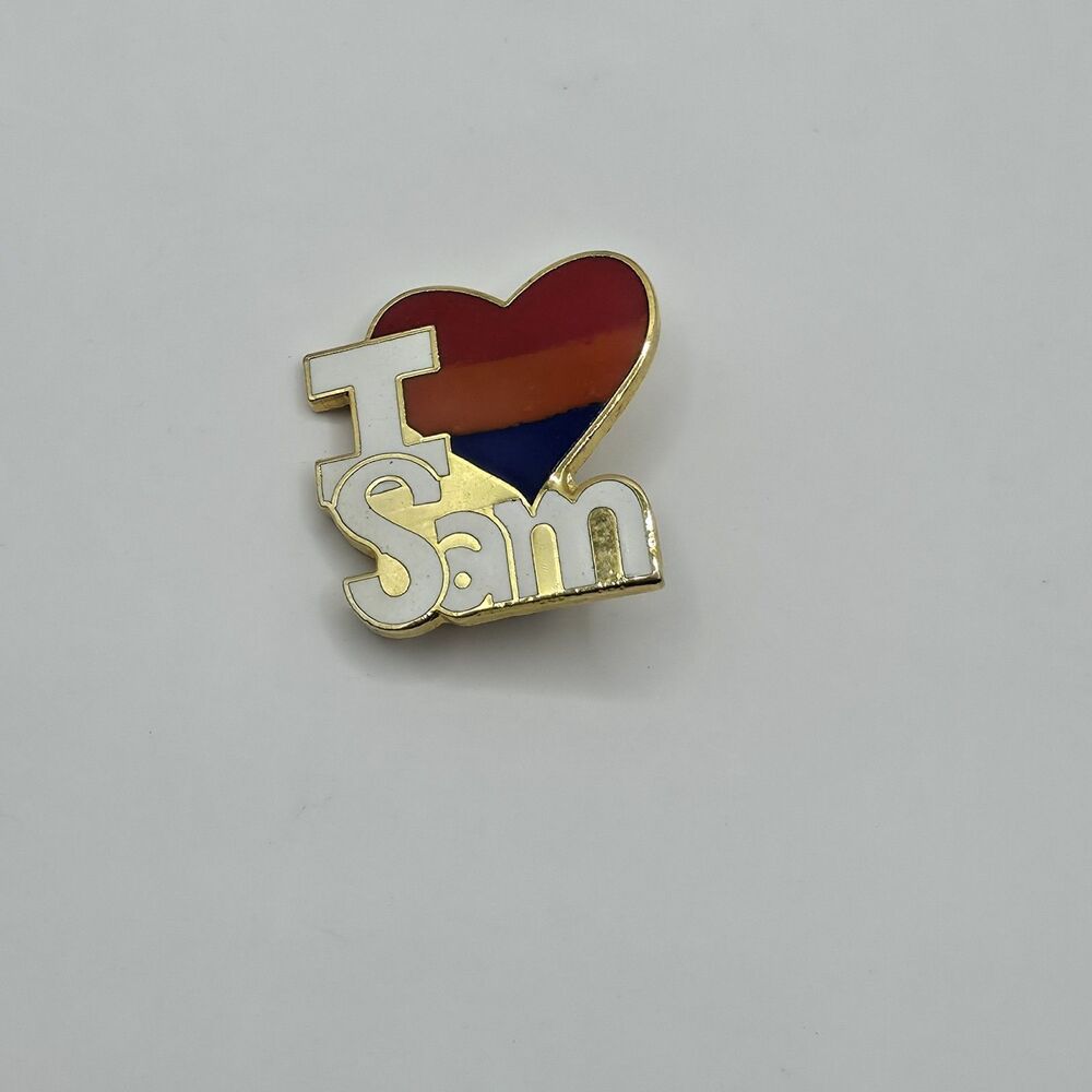 I Love Sam Lapel Pin w\ Heart Goldtone Multi Color Gift Creation